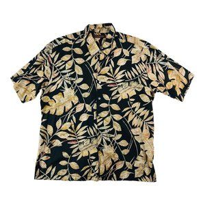 Tori Richard Black w/ Brown Leaf Short Sleeve Cotton Lawn Button Up Mens Size XL
